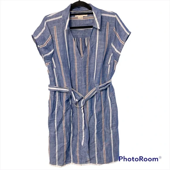 Pilcro by Anthropologie striped linen collared dress size 12 - Picture 3 of 16